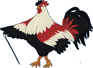 painting of rooster with a cane